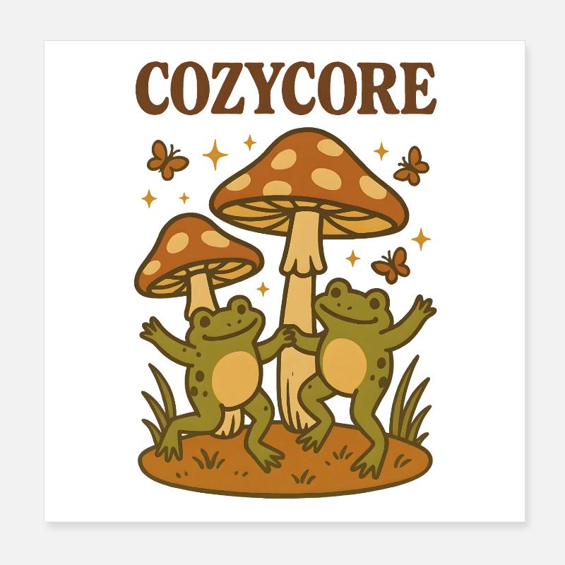 Grenouilles et champignons à cœur de cœur | Cottagecore Poster 20 x 20 cm