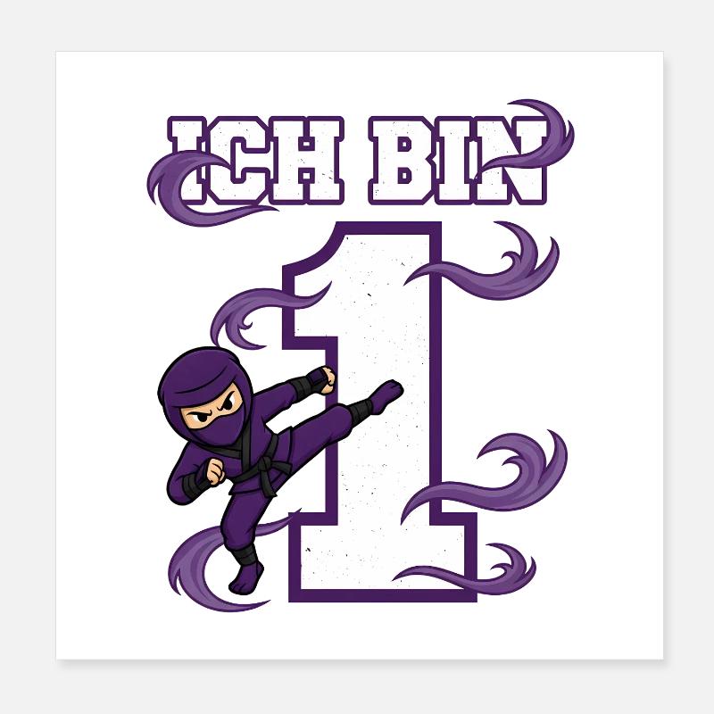 Ich bin 1 Ninja 1. Geburtstag Lila Karate Poster 20x20 cm