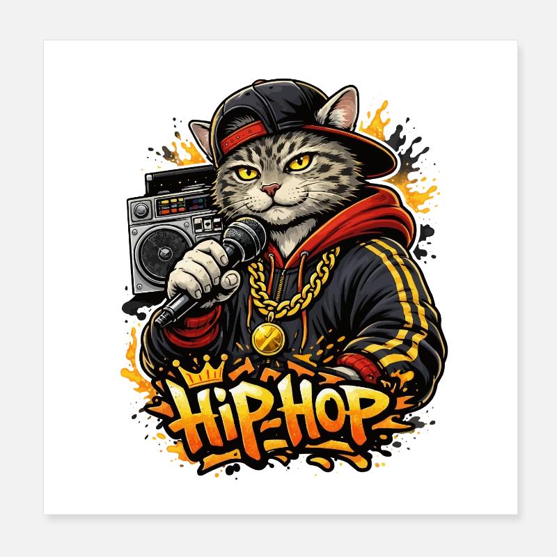 HipHop Cat avec un micro Poster 20 x 20 cm