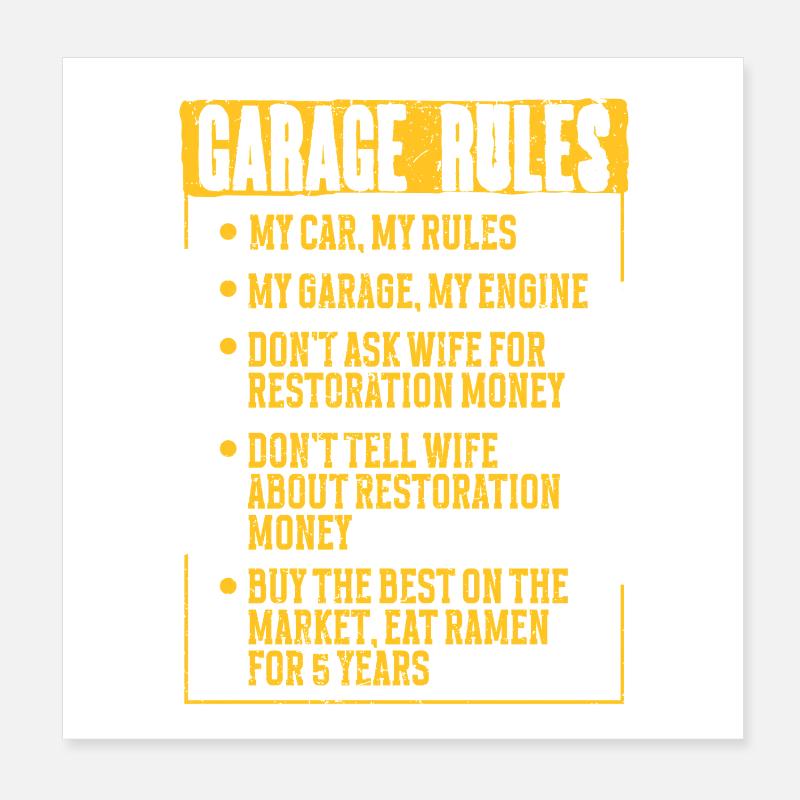 Car Restoration Garage Rules Poster 8" x 8" (20x20 cm)