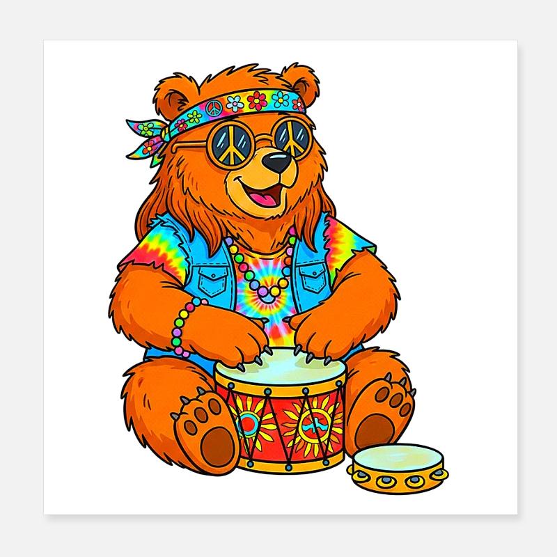 Hippie Bear Poster 20 x 20 cm