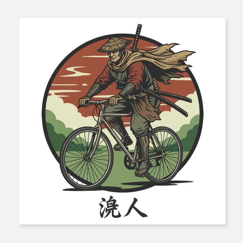 Un cycliste samouraï à vélo Poster 20 x 20 cm