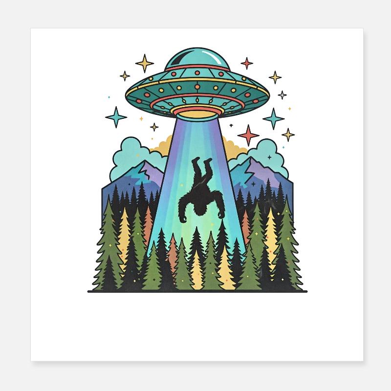 Bigfoot Alien Entführung Sasquatch UFO Raumschiff Poster 20x20 cm