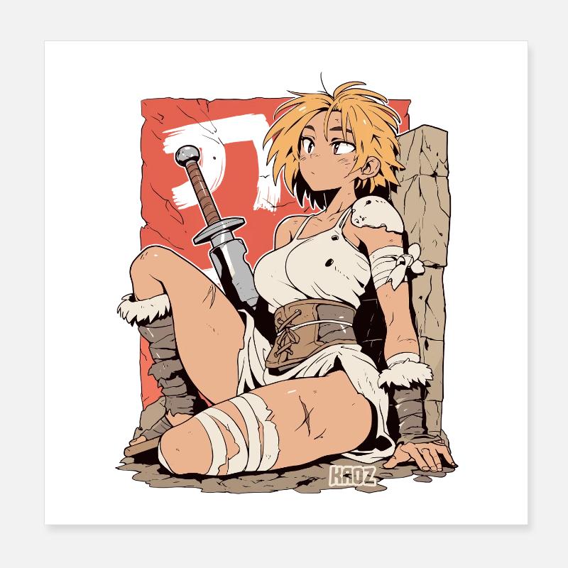 Guerrière blonde avec une épée dans le style manga Poster 20 x 20 cm