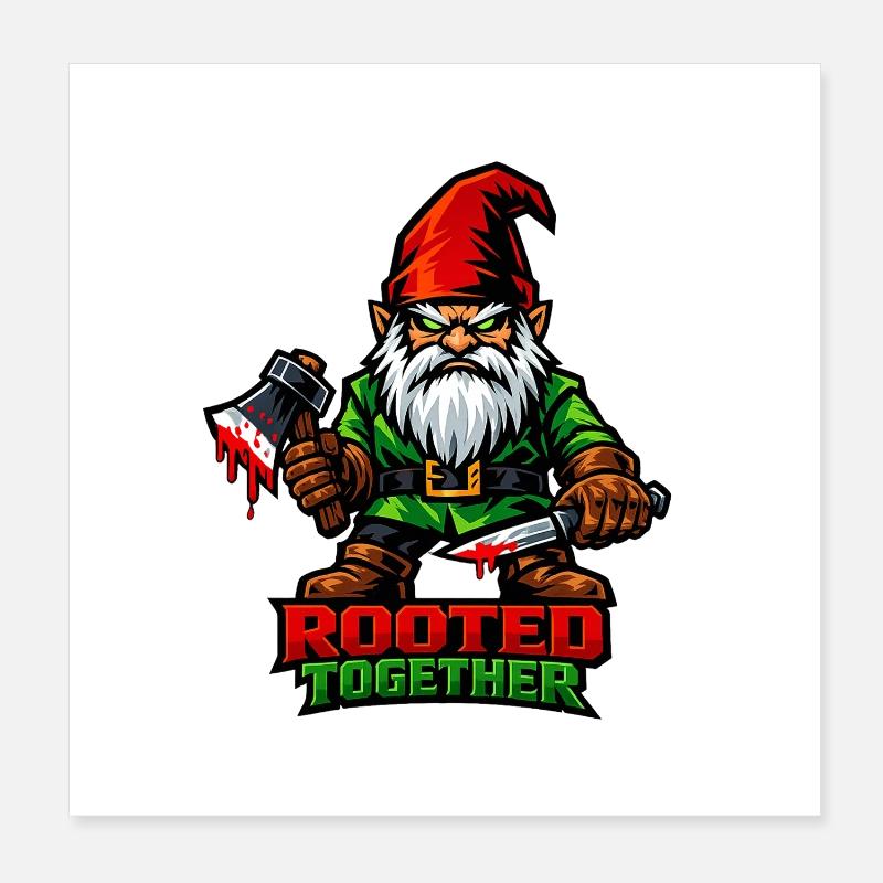 Evil Gnome, Dark Gnome, Goth Gnome, Funny Gnome Poster 8" x 8" (20x20 cm)