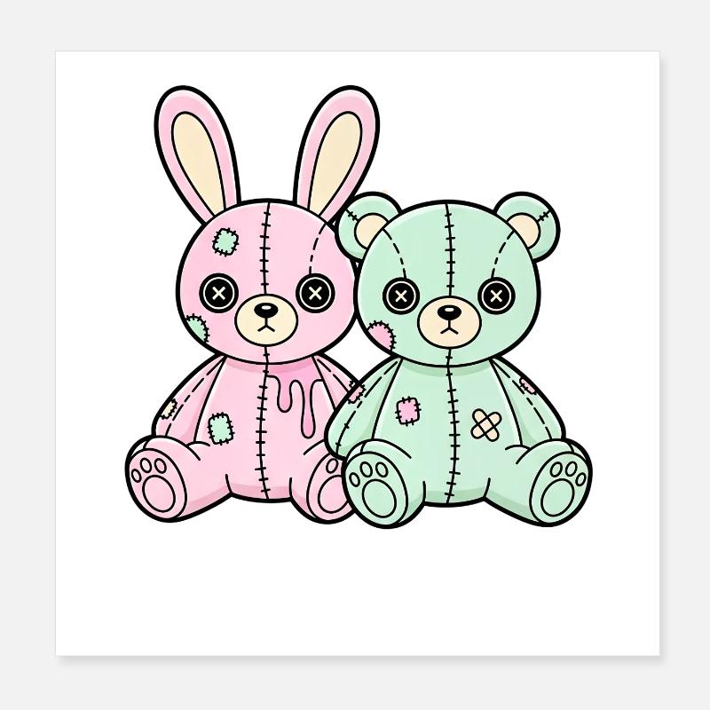 Goth Bunny Horreur Rabbit Gothique Effrayant Effrayant - Poster 20 x 20 cm - blanc