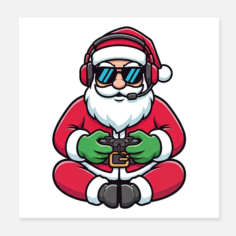 Gamer Weihnachtsmann Spielt Videospiel-Controller Poster 20x20 cm