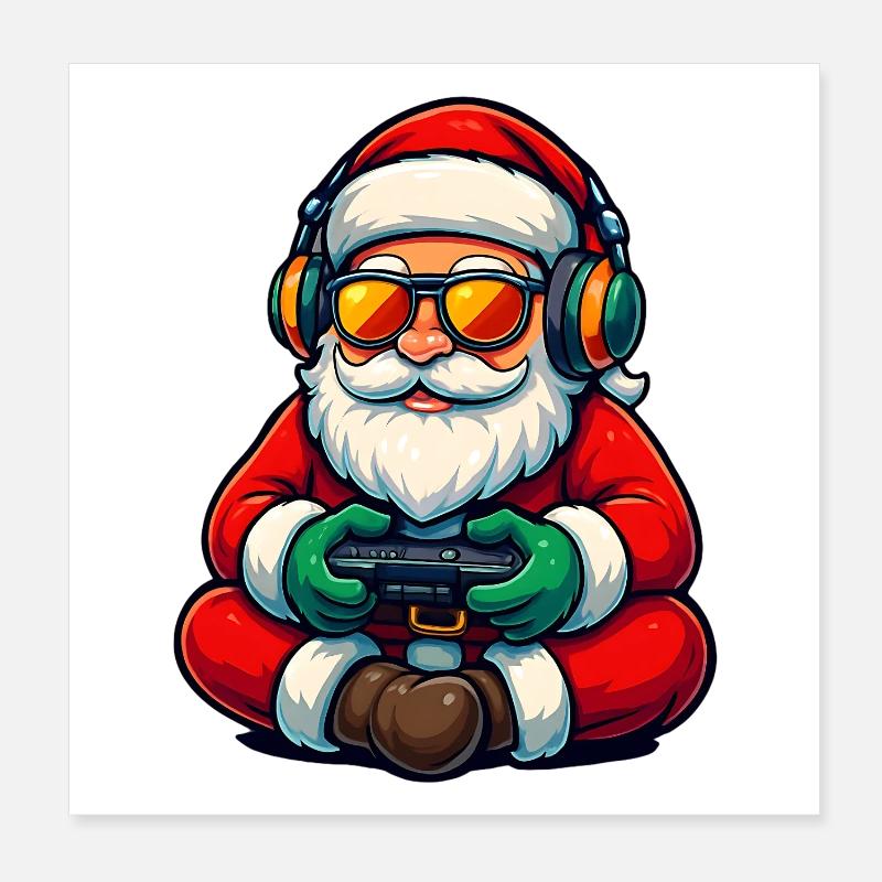 Gamer Weihnachtsmann Spielt Videospiel-Controller Poster 20x20 cm