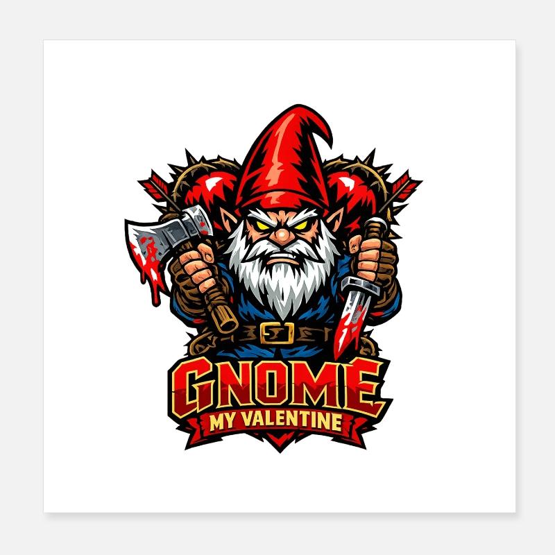 Evil Gnome, Dark Gnome, Goth Gnome, Funny Gnome Poster 8" x 8" (20x20 cm)