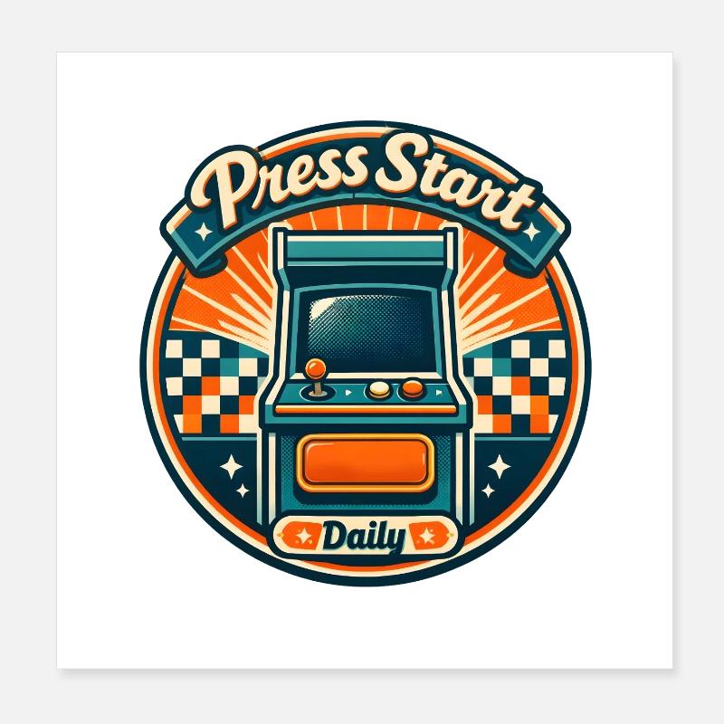 Press Start | Arcade Retro Daily Grind Poster 8" x 8" (20x20 cm)