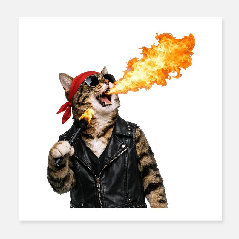 Fire Cat Biker Look Poster 20 x 20 cm
