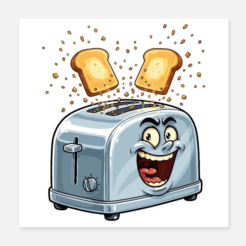 Cheerful toaster with jumping toast Poster 8" x 8" (20x20 cm)