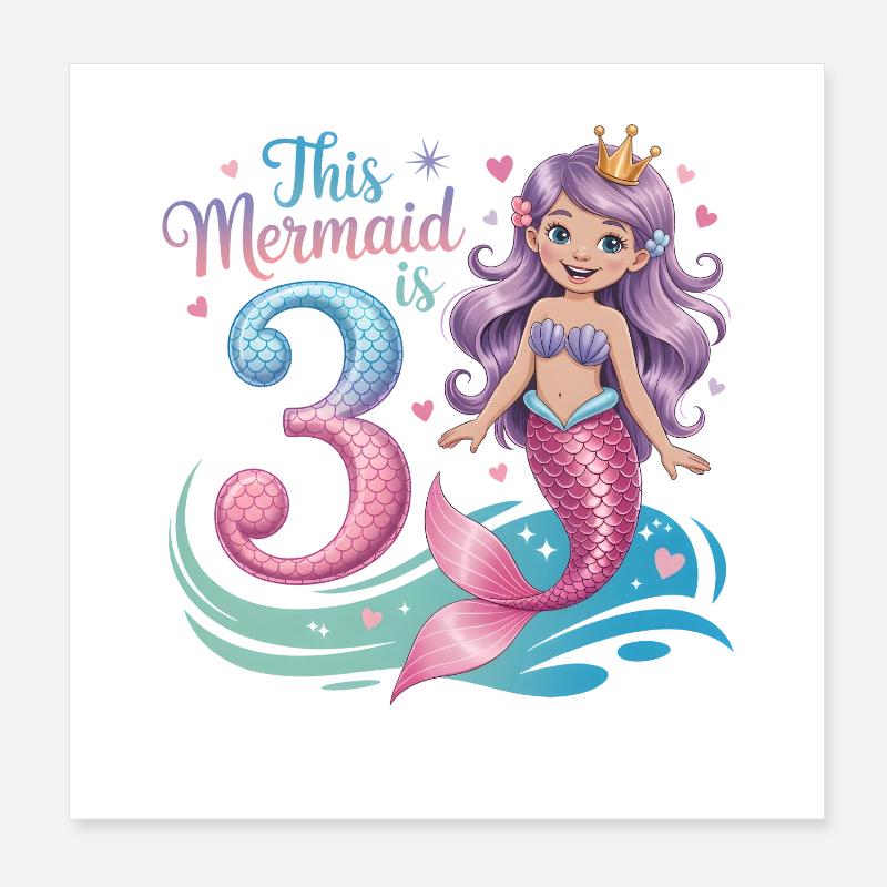 3e anniversaire de la sirène 3 ans Poster 20 x 20 cm
