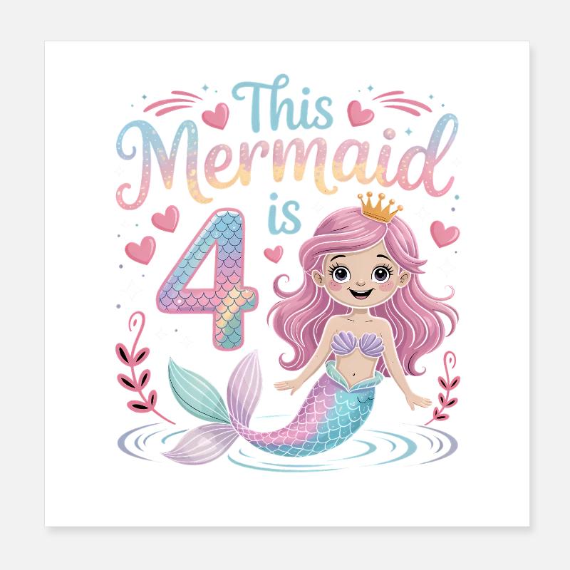4e anniversaire de la sirène 4 ans Poster 20 x 20 cm