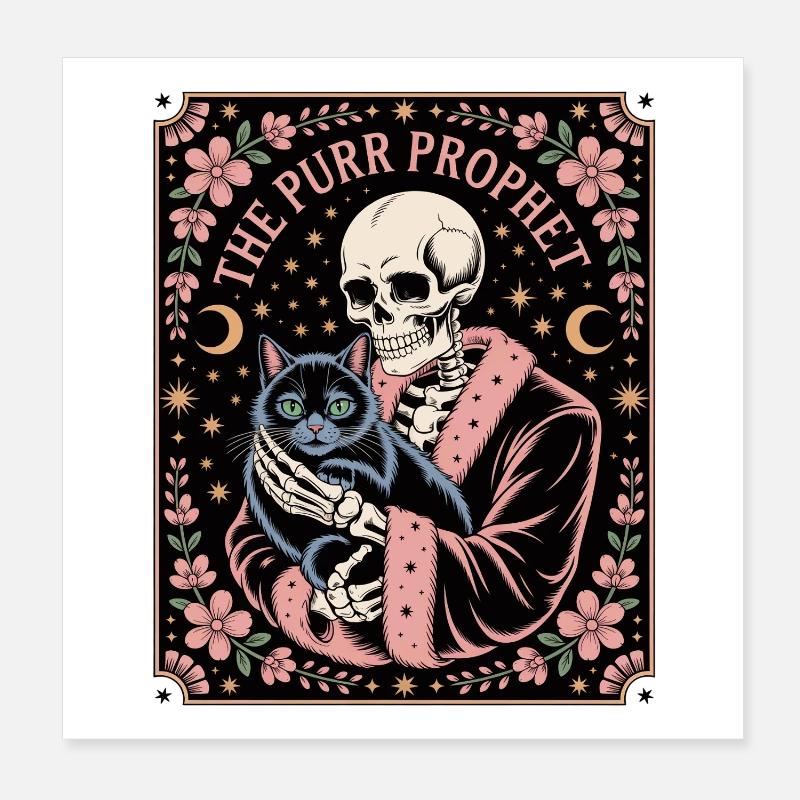 Le Prophète Ronronnant Squelette Chat Occulte Poster 20 x 20 cm