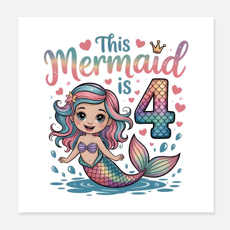 4e anniversaire de la sirène 4 ans Poster 20 x 20 cm