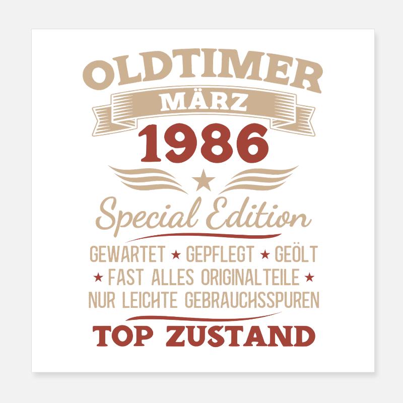 40. Geburtstag Geschenk Mann Oldtimer März 1986 Poster 20x20 cm