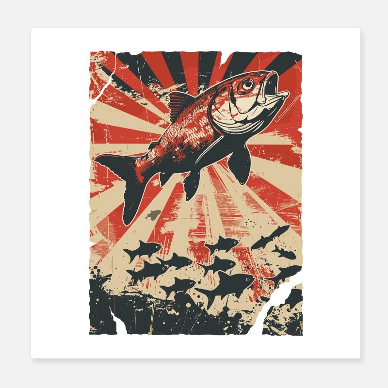 Jumping Fish in Retro Poster Style Poster 8" x 8" (20x20 cm)