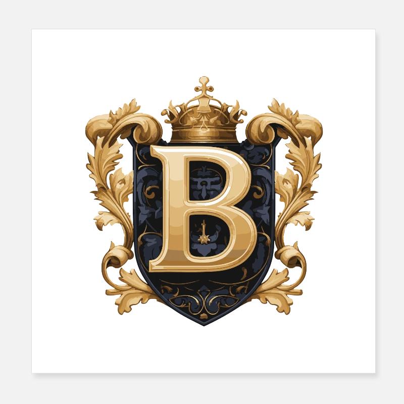 B Lettre Nom Couronne Poster 20 x 20 cm