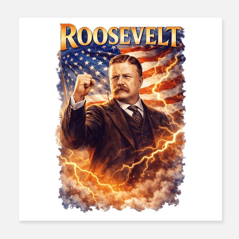Portrait de Roosevelt Power avec drapeau Poster 20 x 20 cm