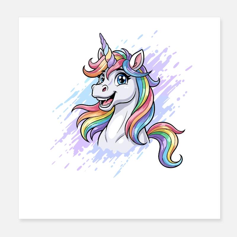 Rainbow Unicorn Head Splash Poster 8" x 8" (20x20 cm)