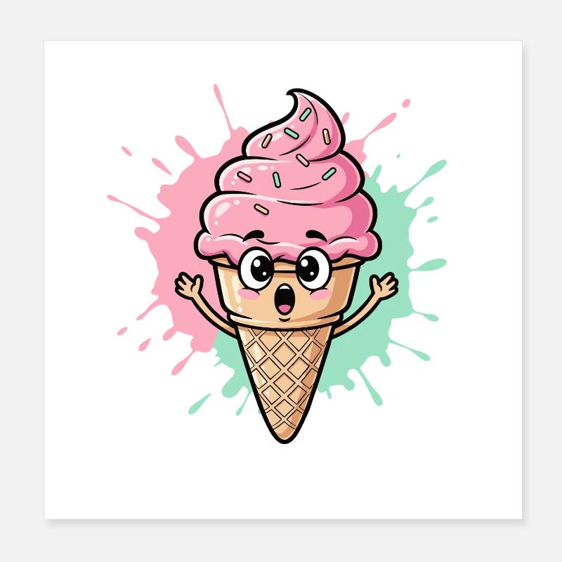 Cornet de glace Kawaii avec des vermicelles Poster 20 x 20 cm