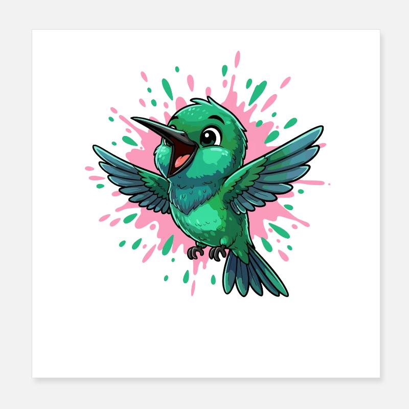 Colibri coloré avec éclaboussures de couleur Poster 20 x 20 cm