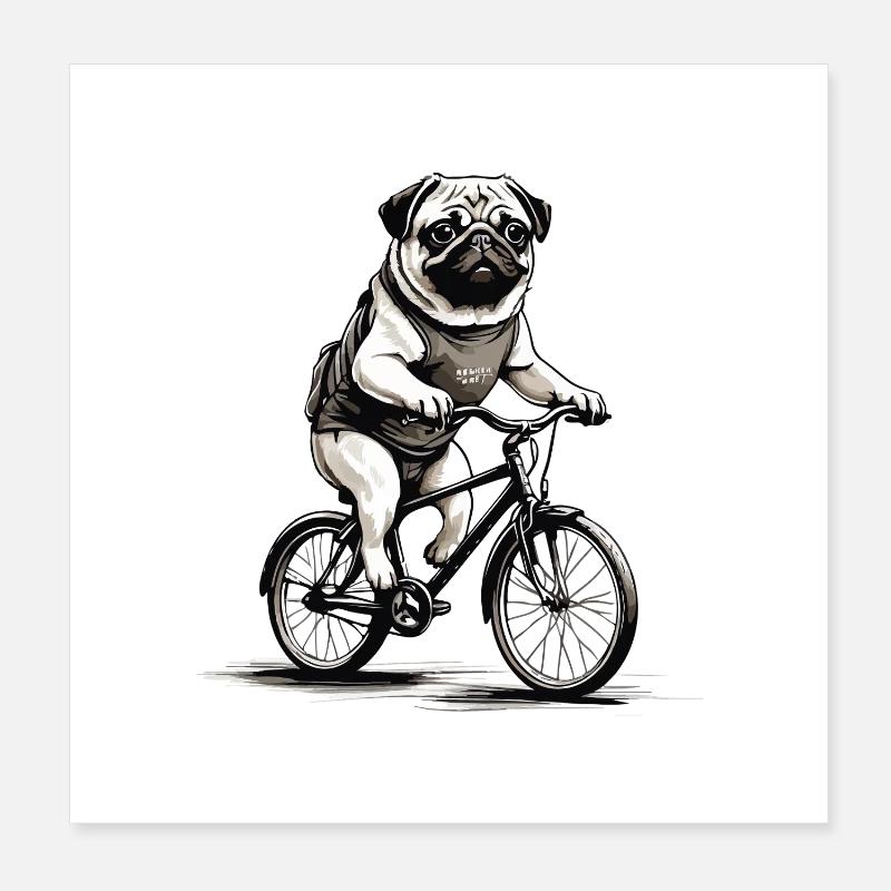 Cycling Pug Poster 8" x 8" (20x20 cm)