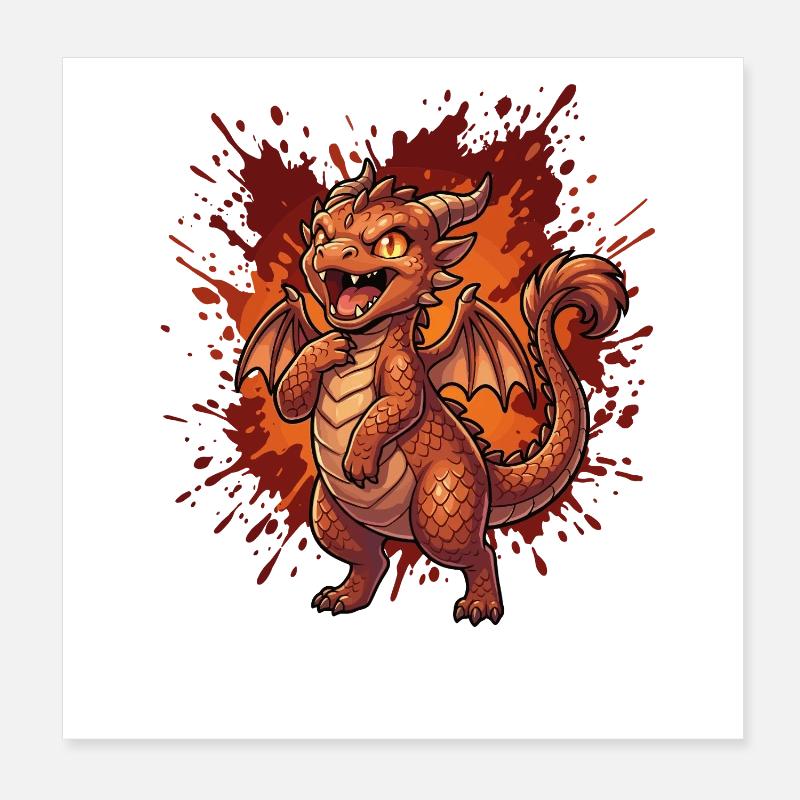 Dragon de Feu dans le Vortex de Flammes Poster 20 x 20 cm
