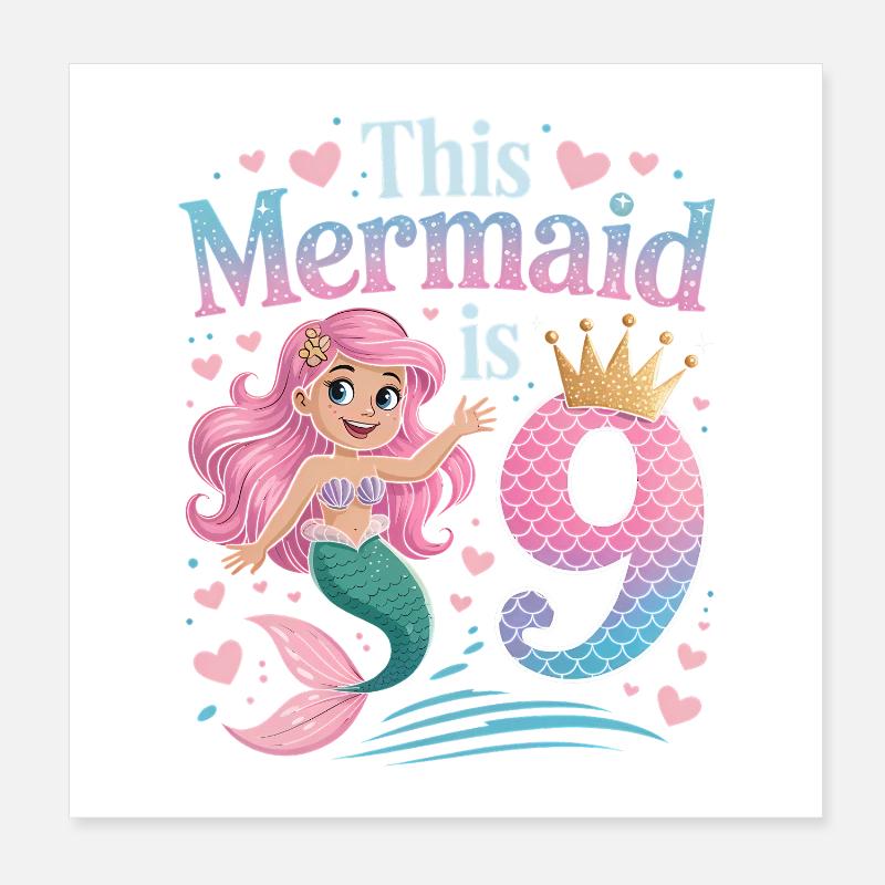 Sirène 9e anniversaire 9 ans Poster 20 x 20 cm