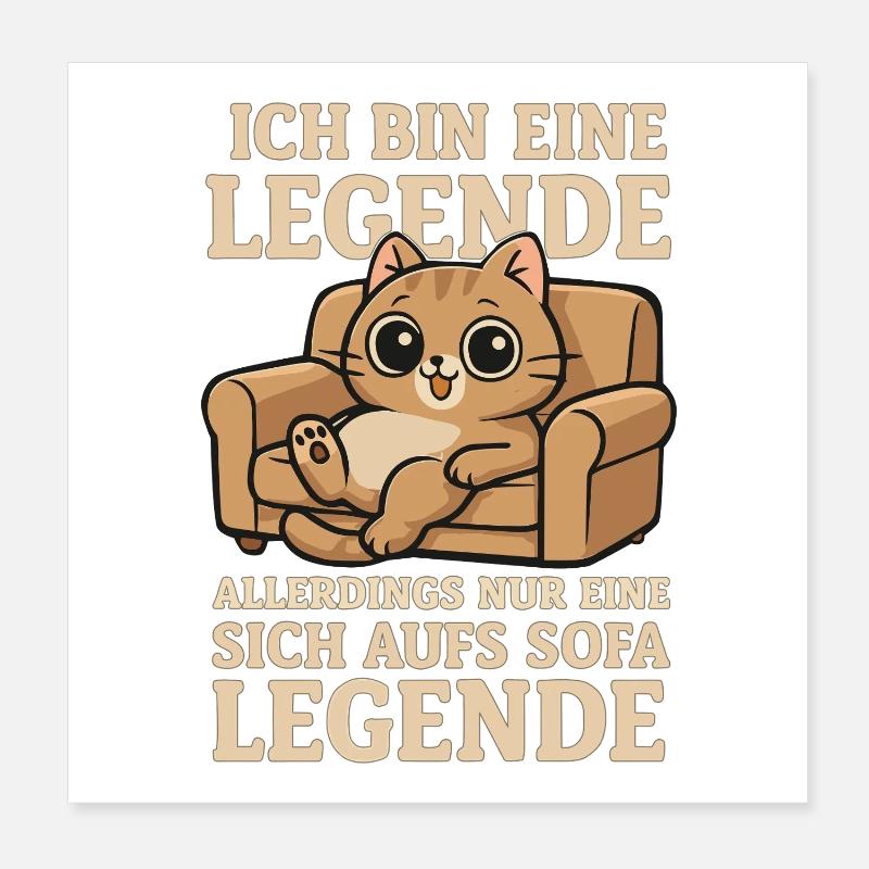 Cat Sofa Legend Funny Saying Poster 8" x 8" (20x20 cm)