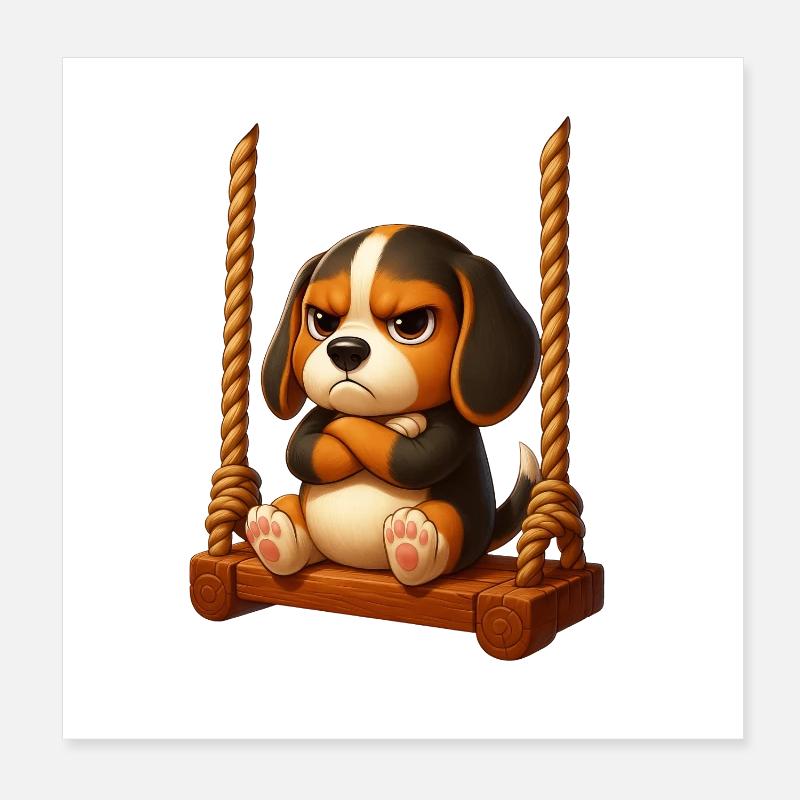 Grumpy Beagle Cartoon Dog Playground Swing Poster 8" x 8" (20x20 cm)