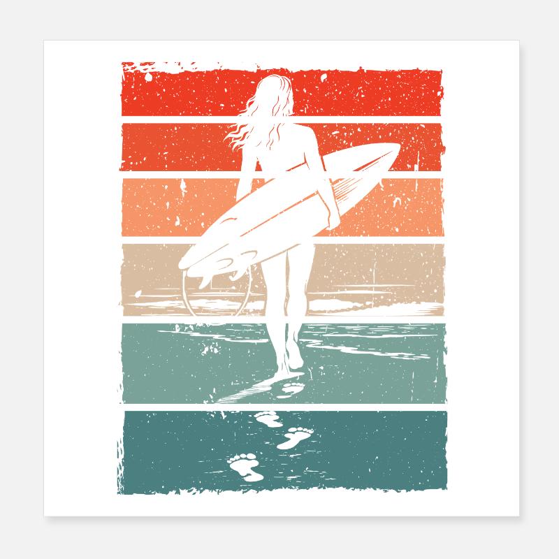 Surfer Retro Vintage Sunset Beach Poster 20 x 20 cm