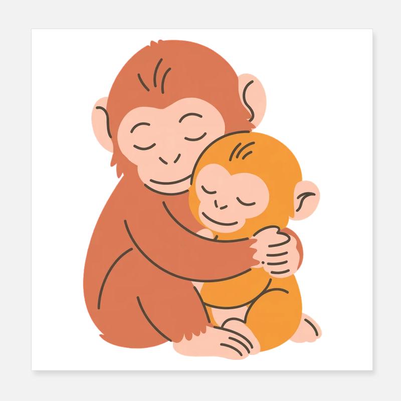 Étreinte entre la mère singe et le bébé Poster 20 x 20 cm
