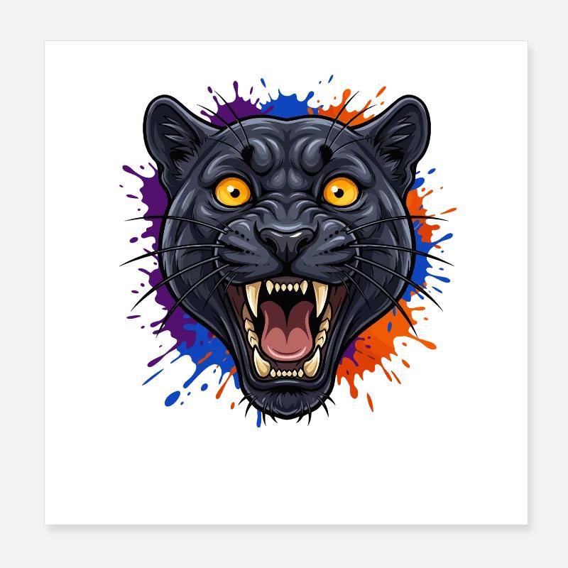 Tête de panthère noire avec des touches de couleur Poster 20 x 20 cm