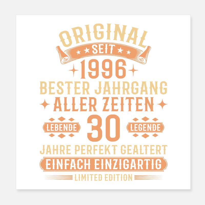 30th Birthday 1996 Vintage Legend Gift Poster 8" x 8" (20x20 cm)