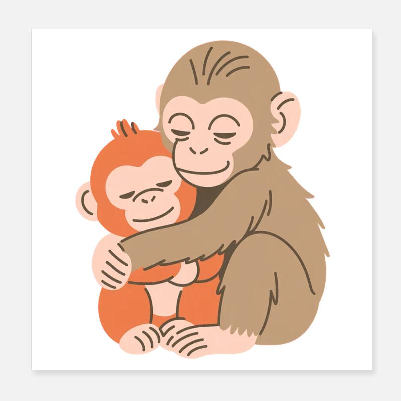 Umarmendes Affen-Duo Poster 20x20 cm