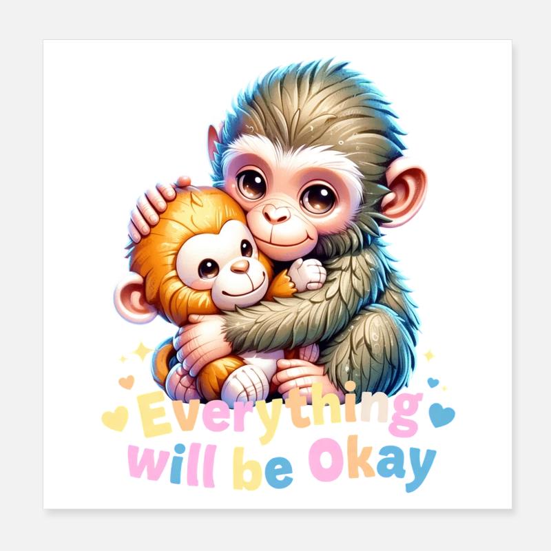 Alles wird gut, Affenumarmung Poster 20x20 cm