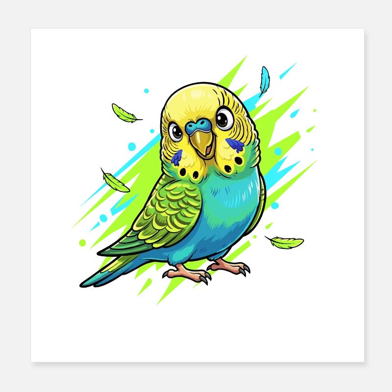 Neon Wellensittich Farbexplosion Poster 20x20 cm
