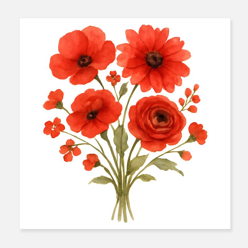 Bouquet de fleurs rouges Poster 20 x 20 cm