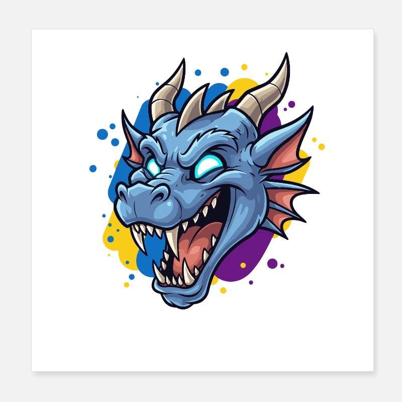Blauer Drachenkopf Neon-Splash Poster 20x20 cm
