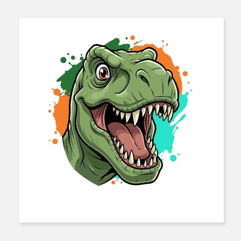 T-Rex Farbspritzer Neon Print Poster 20x20 cm