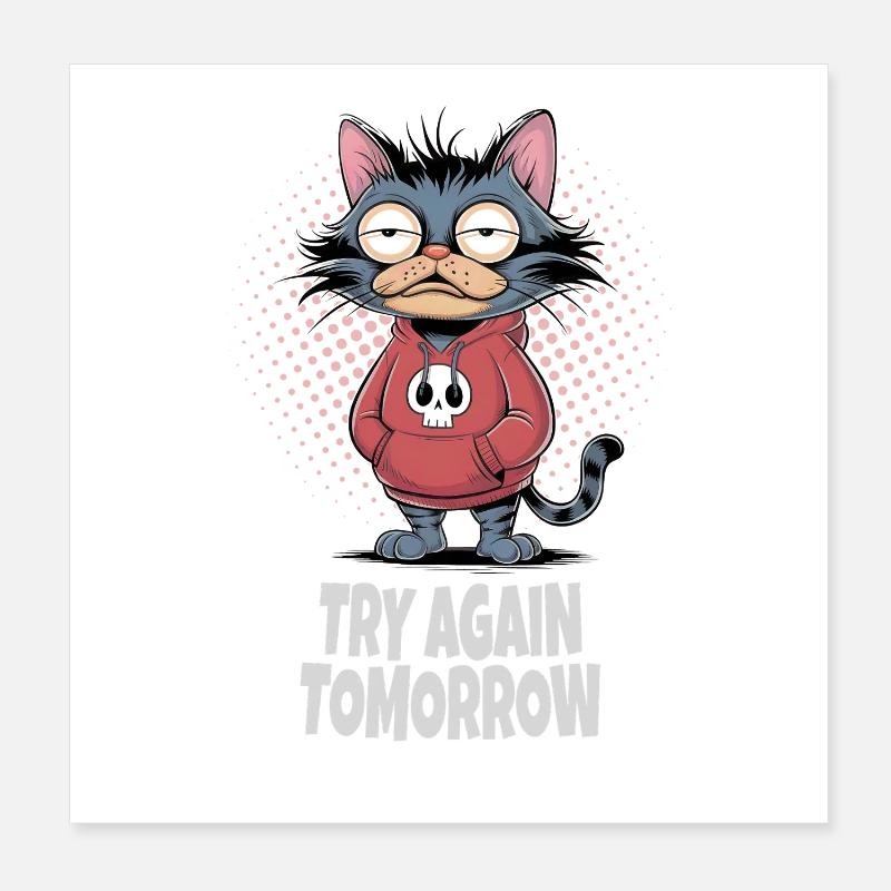 Try Again Tomorrow Katze – Lustiger Katzen Spruch Poster 20x20 cm