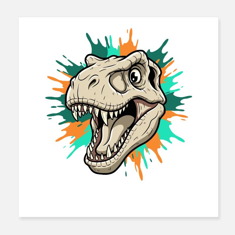 T-Rex Kopf mit Farbspritzern Poster 20x20 cm