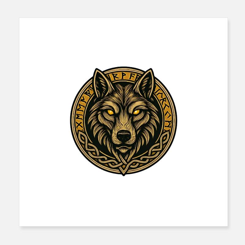 Wolfsmedaillon mit Runenring Poster 20x20 cm