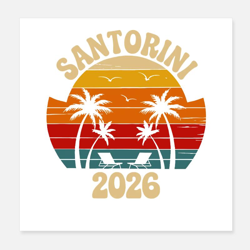 Santorini Sunset 2026 Retro Poster 20x20 cm