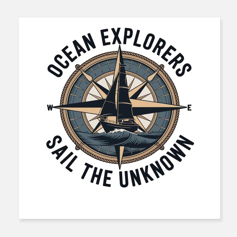 Ocean Explorers – Segeln Abenteuer Kompass Poster 20x20 cm