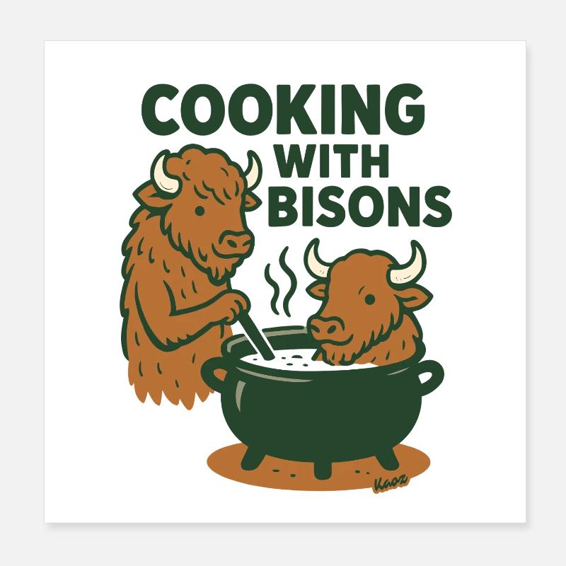 Kochen mit Bisons Poster 20x20 cm