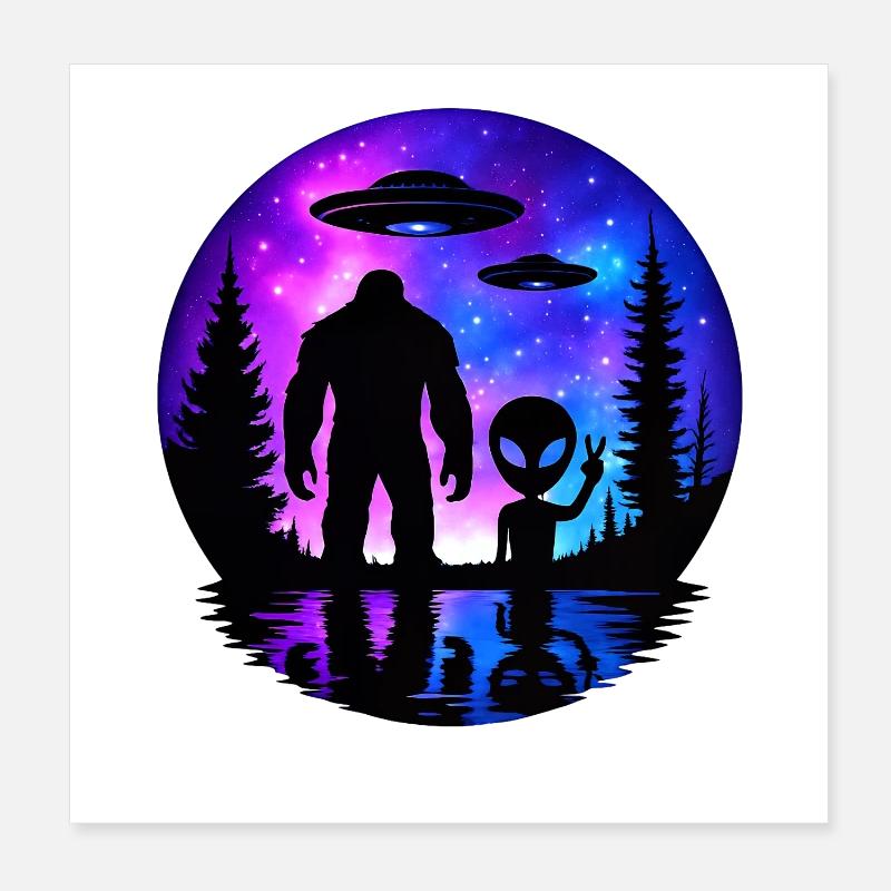 Alien Bigfoot UFO Sasquatch Believers Raumschiff Poster 20x20 cm