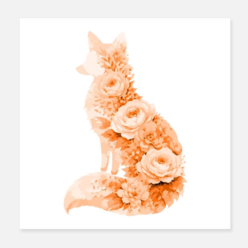 Silhouette florale pastel Fox Poster 20 x 20 cm
